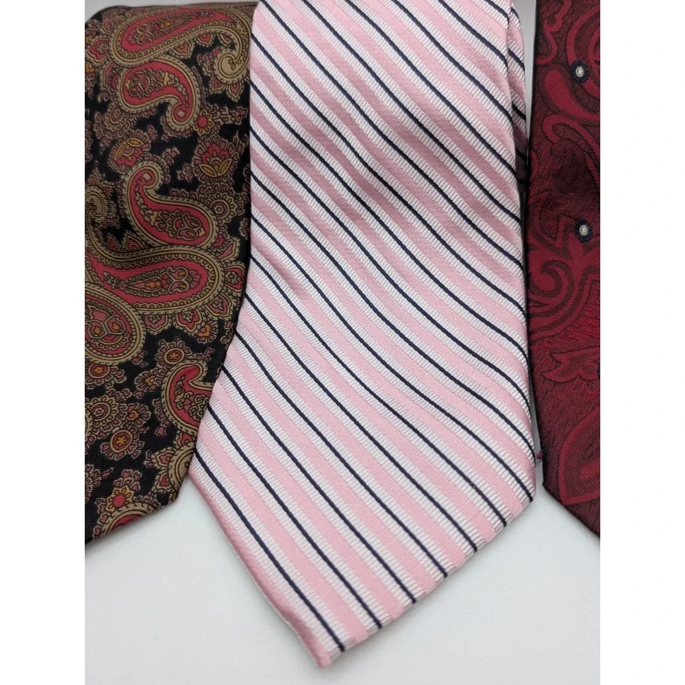 Chaps Tie Lot Of 3 Brand Mix  Striped Pink Silver, Red Black , Rhode Royce